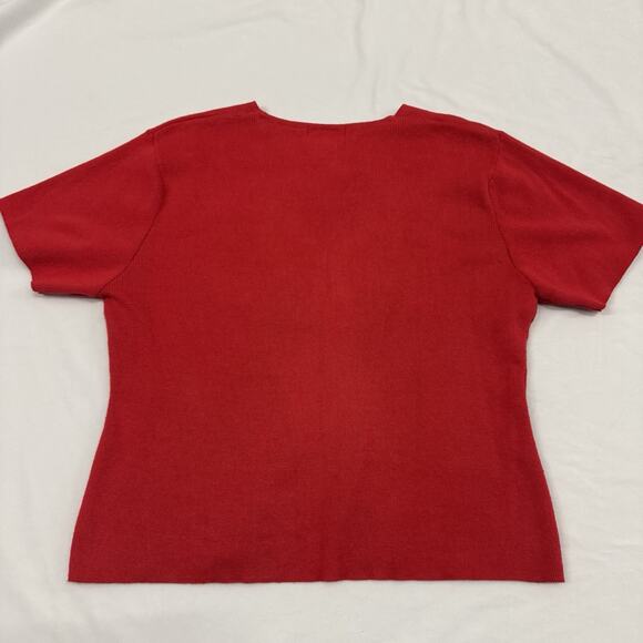 Vintage XL Cardigan Sweater Short Sleeve Red Button Up Valentines Romantic - Picture 7 of 7